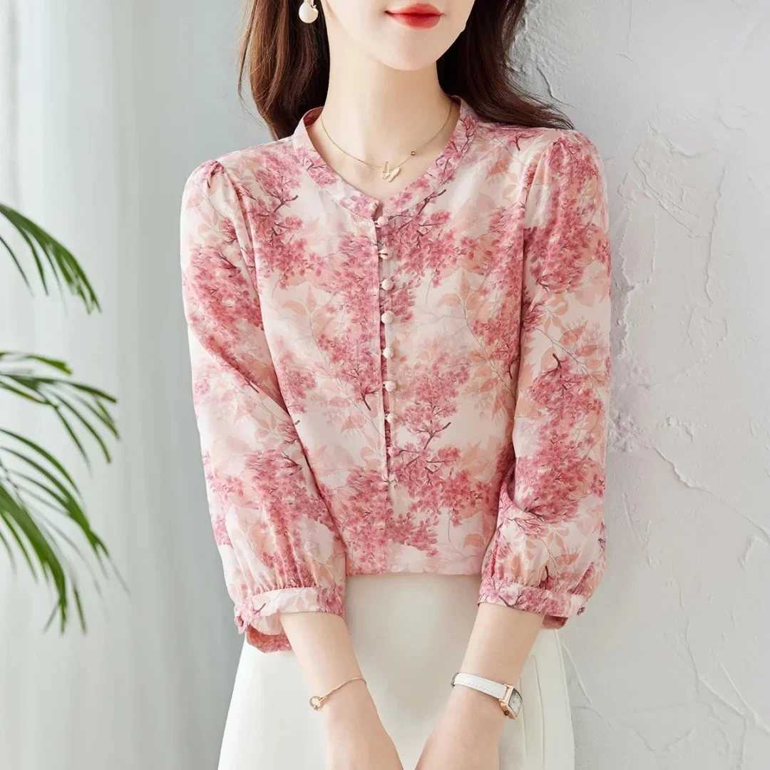 【面若桃花】100%桑蚕丝衬衣夏季新款减龄真丝上衣女197 版0518