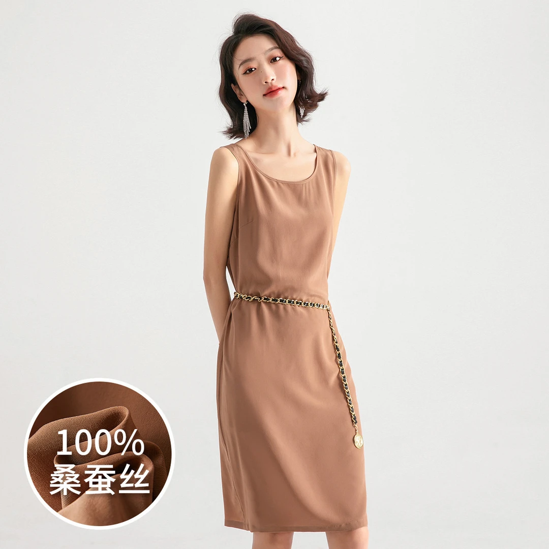 242012斑马女装连衣裙2025夏新款气质优雅时尚背心宽松桑蚕丝长裙