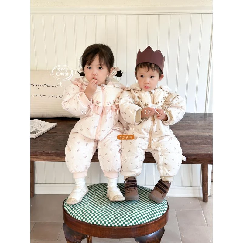 婴儿宝宝连帽加厚新生儿婴幼儿清新小碎花玫瑰花刺绣羽绒服4954