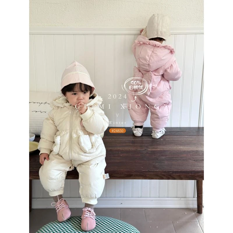 婴儿宝宝连帽加厚新生儿婴幼儿卡通小兔背后蝴蝶羽绒服4850
