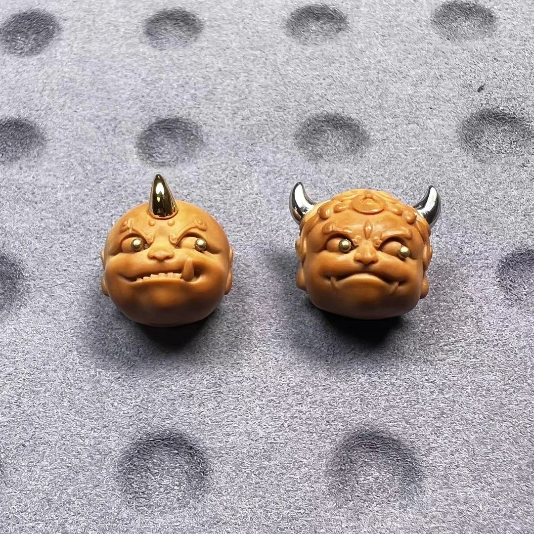 一对金角银角大王 猴头核桃雕刻