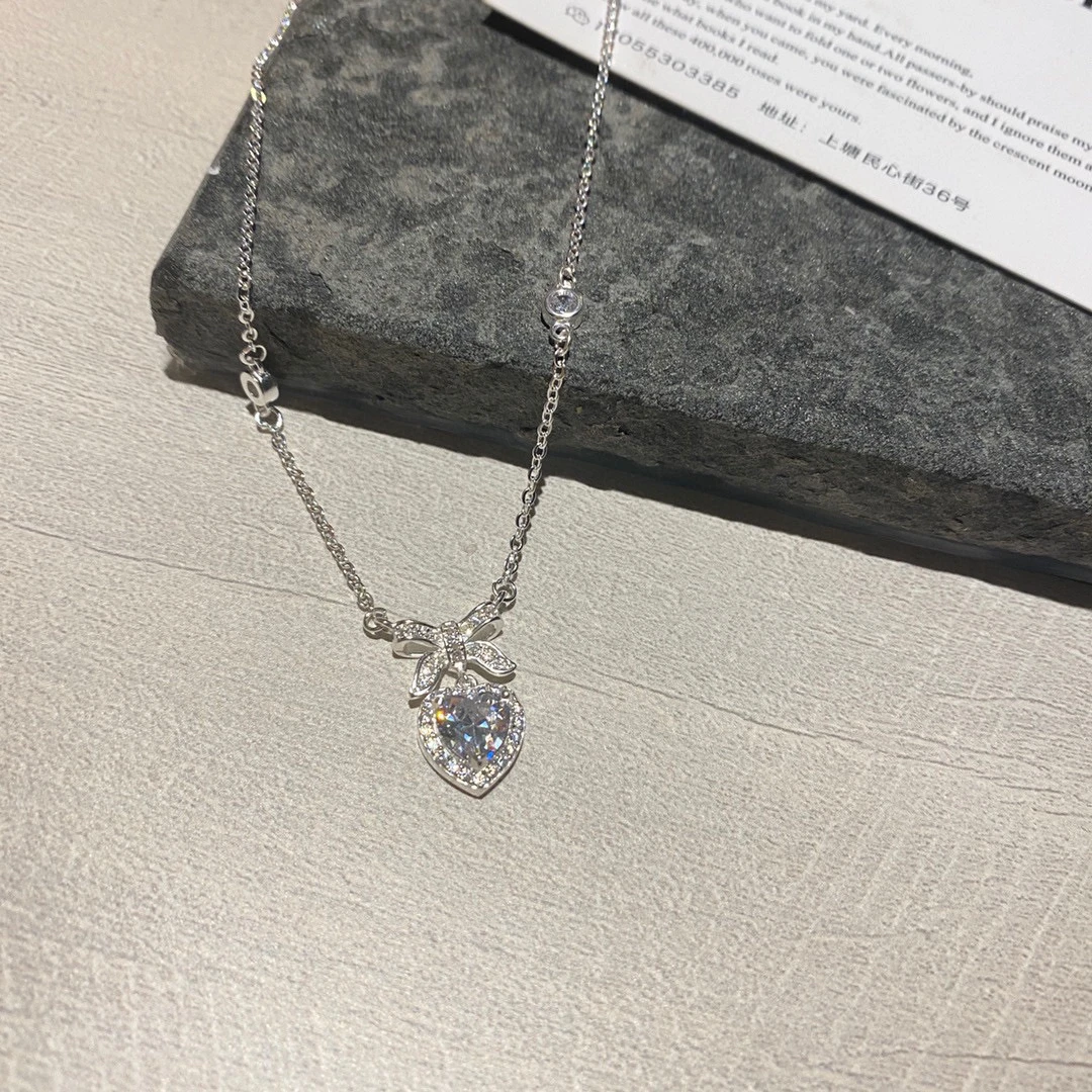 坠链均足银 蝴蝶结爱心颈链【足银990】轻奢精致灵动锁骨链时尚