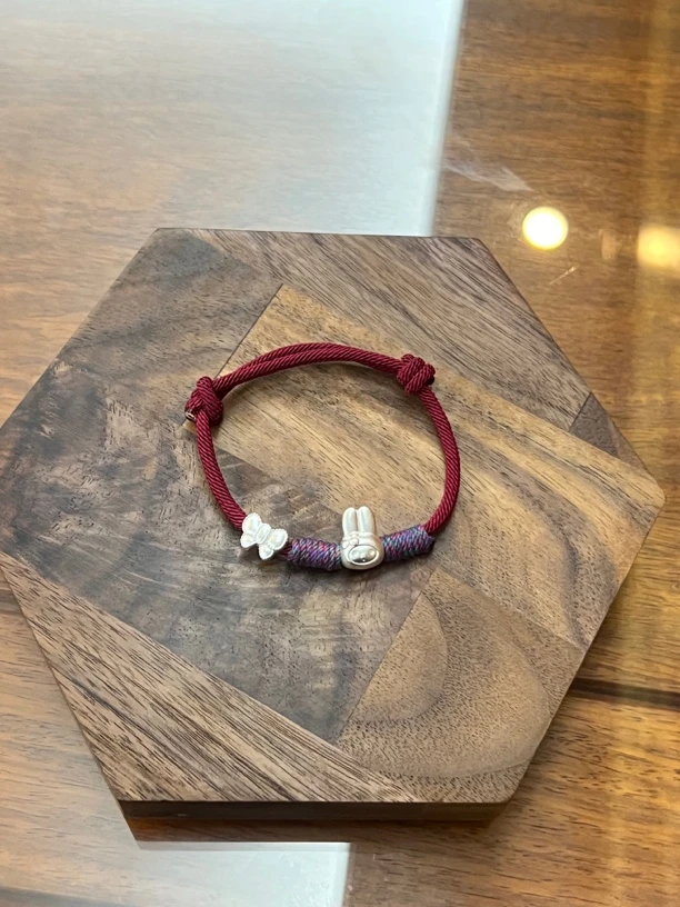 足银手链 Diy 手工编织巨少女小兔兔蝴蝶结【足银999】国潮可爱百搭