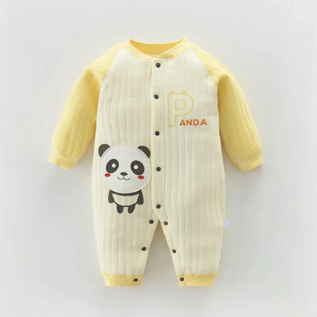 hello狮子连体衣宝宝婴儿秋冬加厚三层保暖空气棉闭裆爬服男女宝