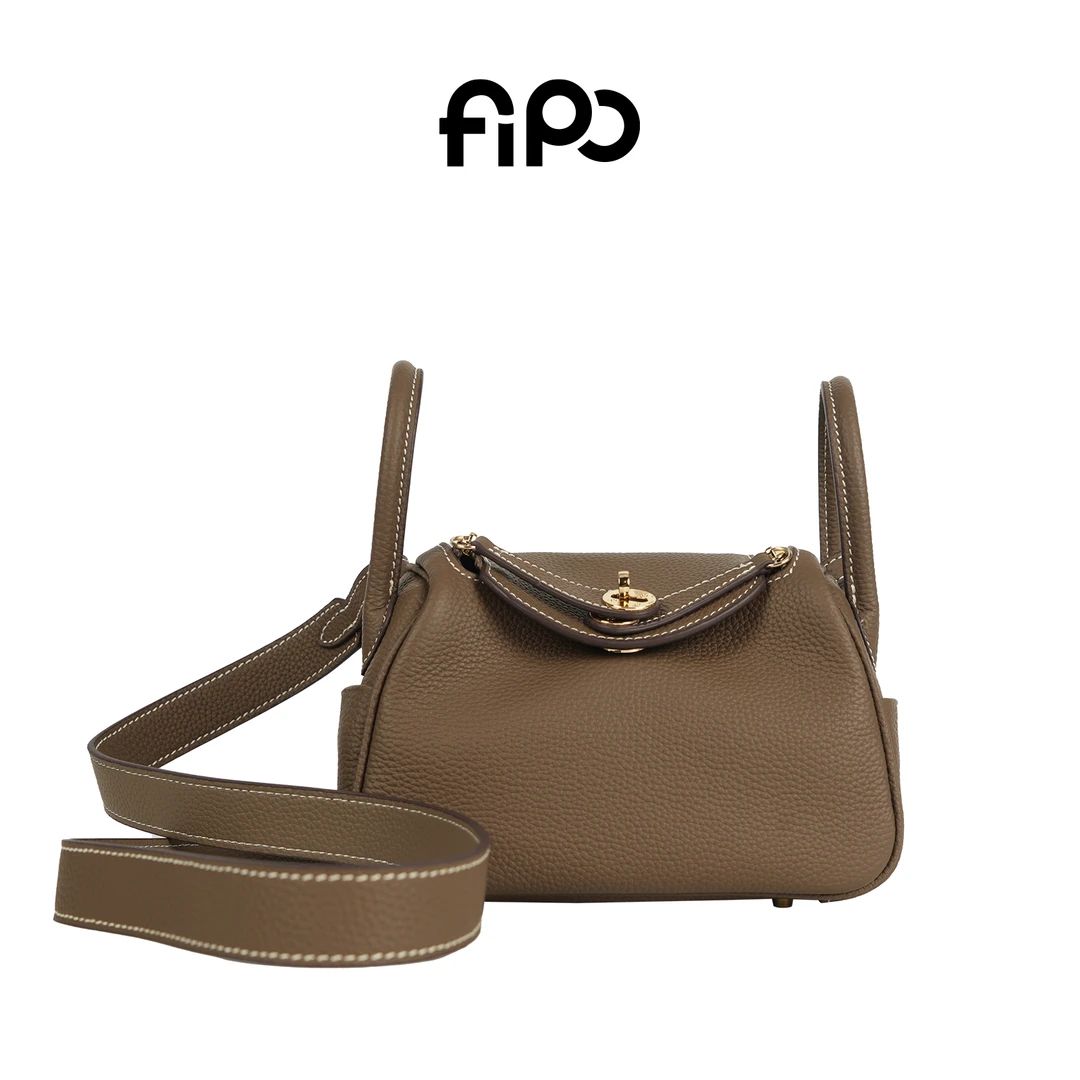 FIPO 2024新款真皮时尚百搭质感女士牛皮枕头包扣式单肩斜跨包