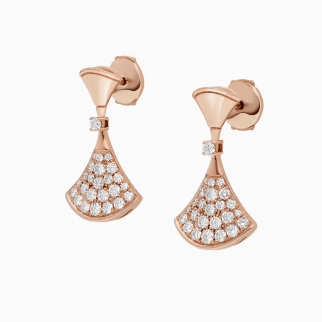 铜合金耳饰 轻奢 满钻玫瑰金扇子耳钉