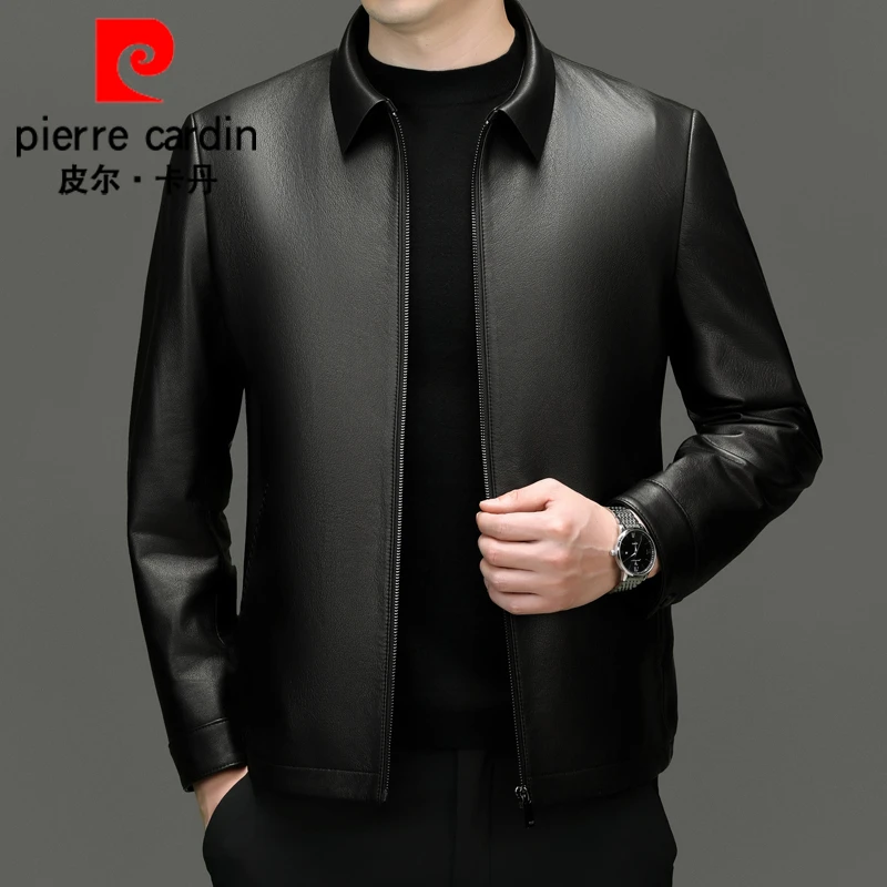 皮尔卡丹皮衣外套男真皮翻领秋冬24新款上衣头层牛皮软皮商务夹克