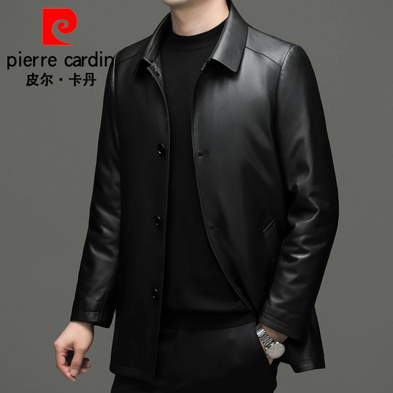 【头层绵羊皮】皮尔卡丹秋冬男士男款真皮皮衣羽绒服鹅绒内胆外套