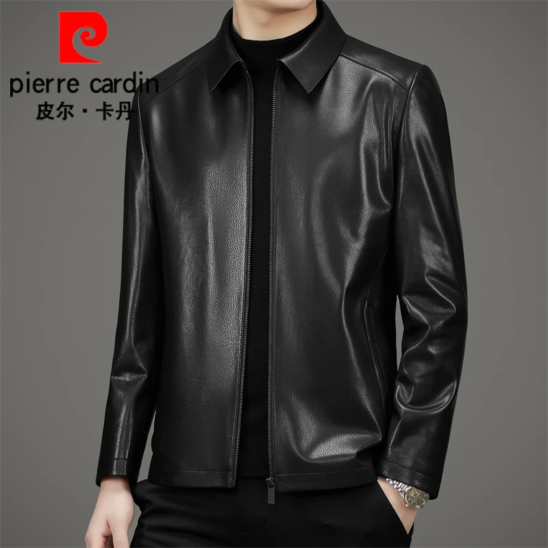 【头层山羊皮】皮尔卡丹新款真皮皮衣男真皮夹克翻领薄外套男款