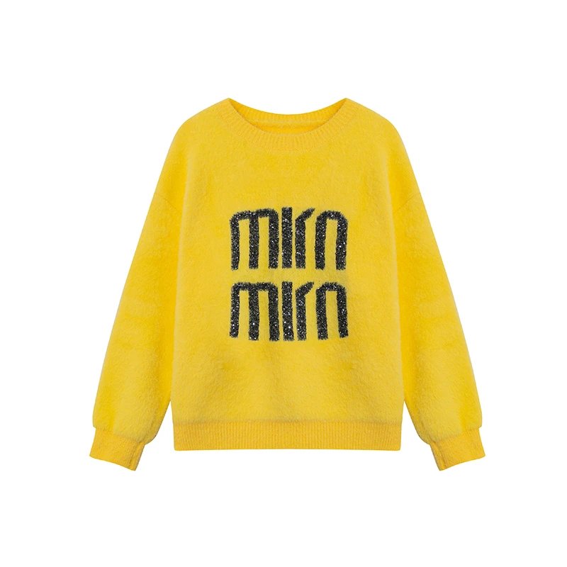 【私人高定】圆领亮片字母气质百搭时尚宽松针织衫A2636