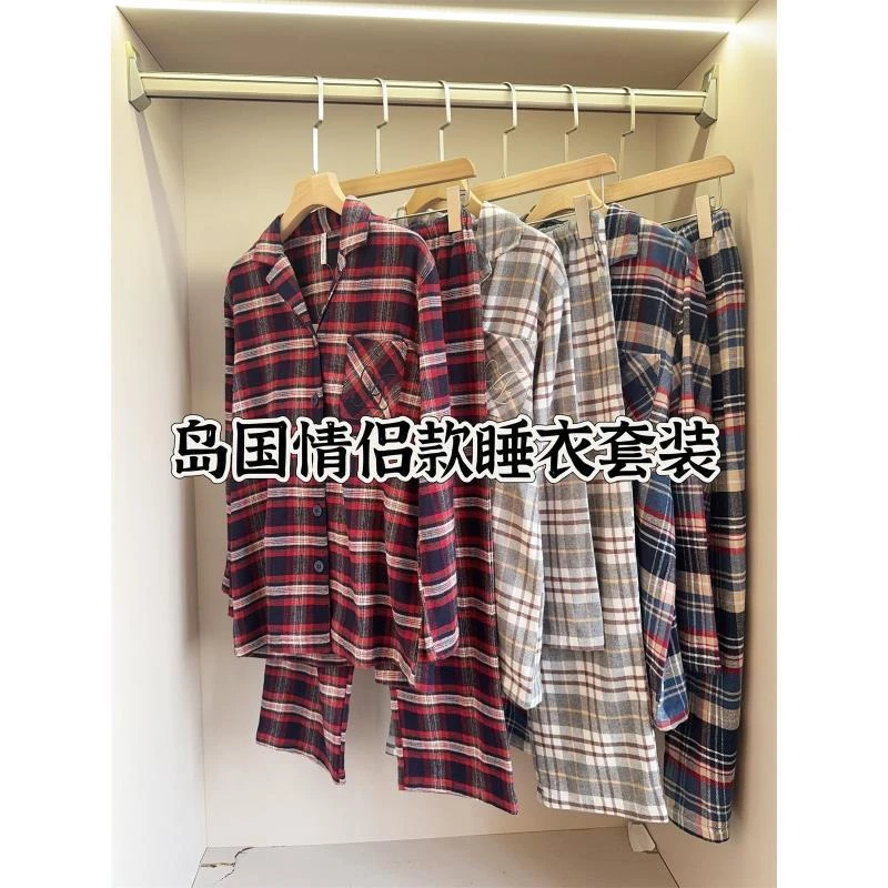 日单 专柜  4800+ 男女同款100%棉法兰绒家居服套装