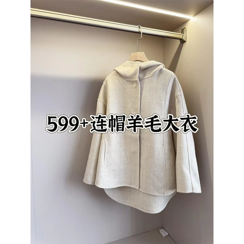50羊/毛连帽斗篷毛呢外套