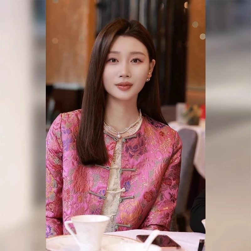早春新中式国风盘扣印花短外套2025春秋新款高级感上衣潮