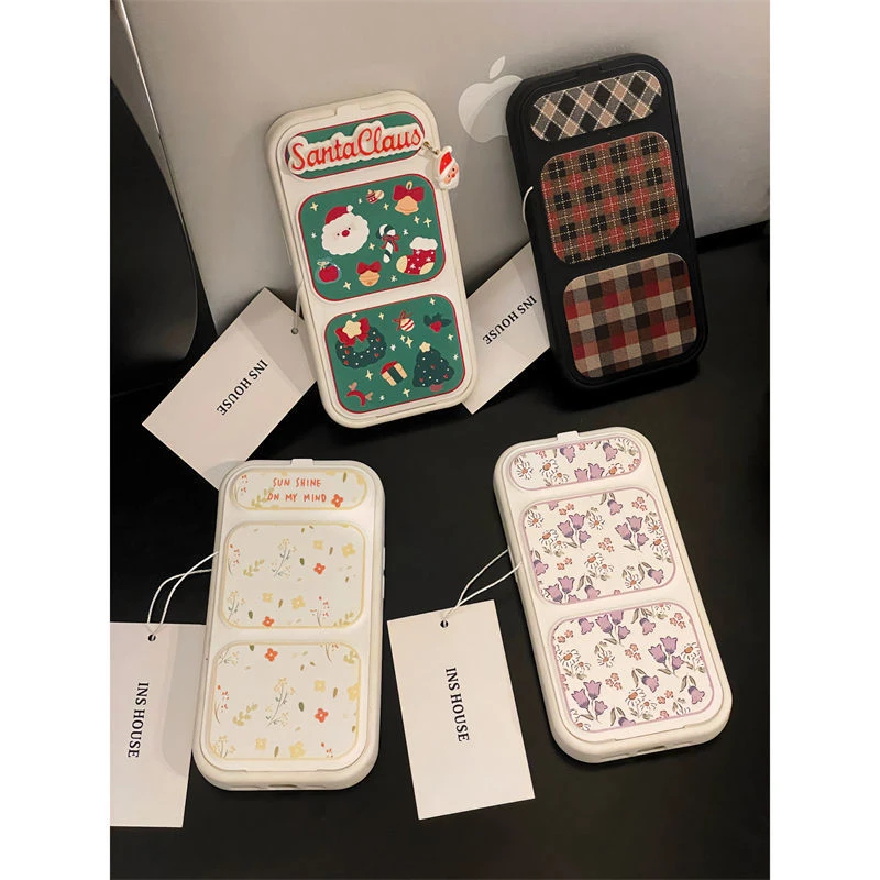 适用苹果系列iPhone15个性14圣诞老人插画13磁吸折叠支架12手机壳