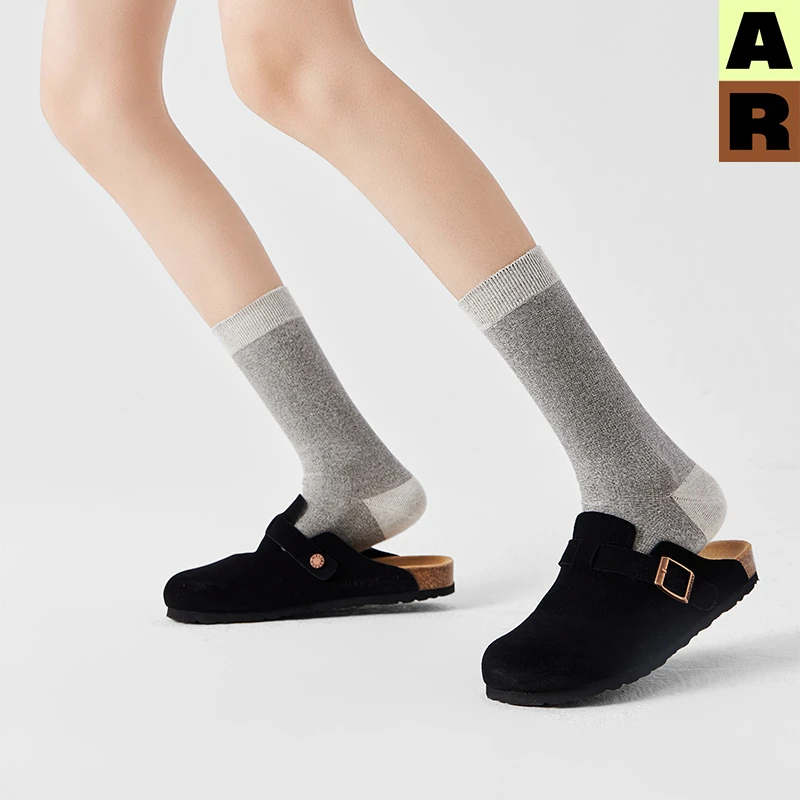 AR亮光丝中筒袜子男女同款情侣袜2024新款堆堆袜秋r线AlmondRocks