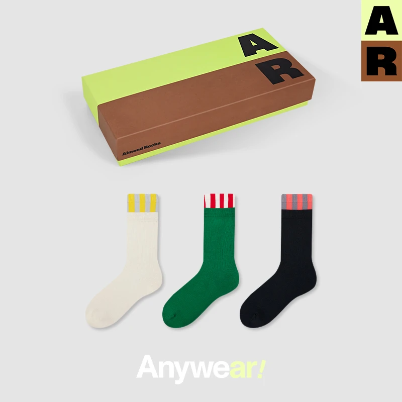 AR原创r线视错觉双罗纹条纹轻运动中筒袜纯色袜子男女款潮基础线