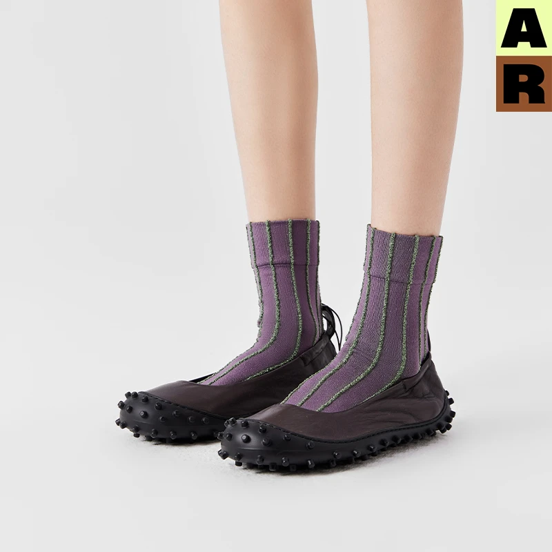 AR复古条纹短袜/2025新款短款无骨袜设计感女r线AlmondRocks