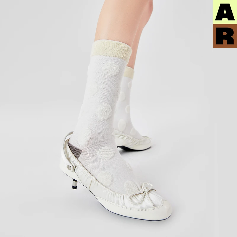 AR原创r线波点毛圈中筒袜 保暖地板袜新款无骨女士袜基础线