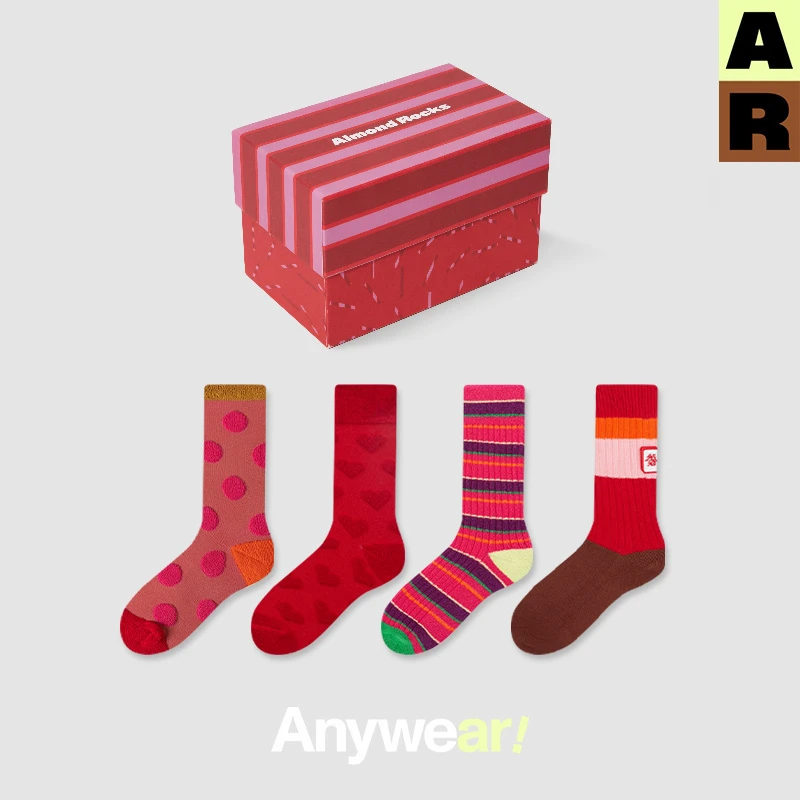 【龙年本命年大红色袜子】AR男女款中筒袜秋冬款薄加厚女士棉女袜