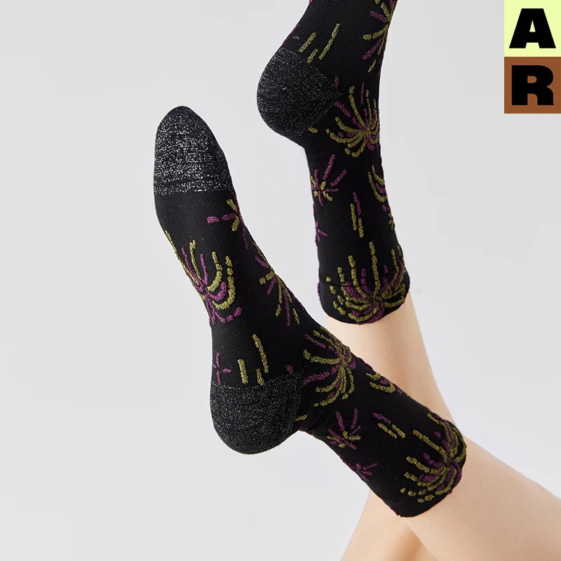 AR亮光丝烟花中筒袜红色本命年蛇年2024秋冬新款新年袜子送礼礼物