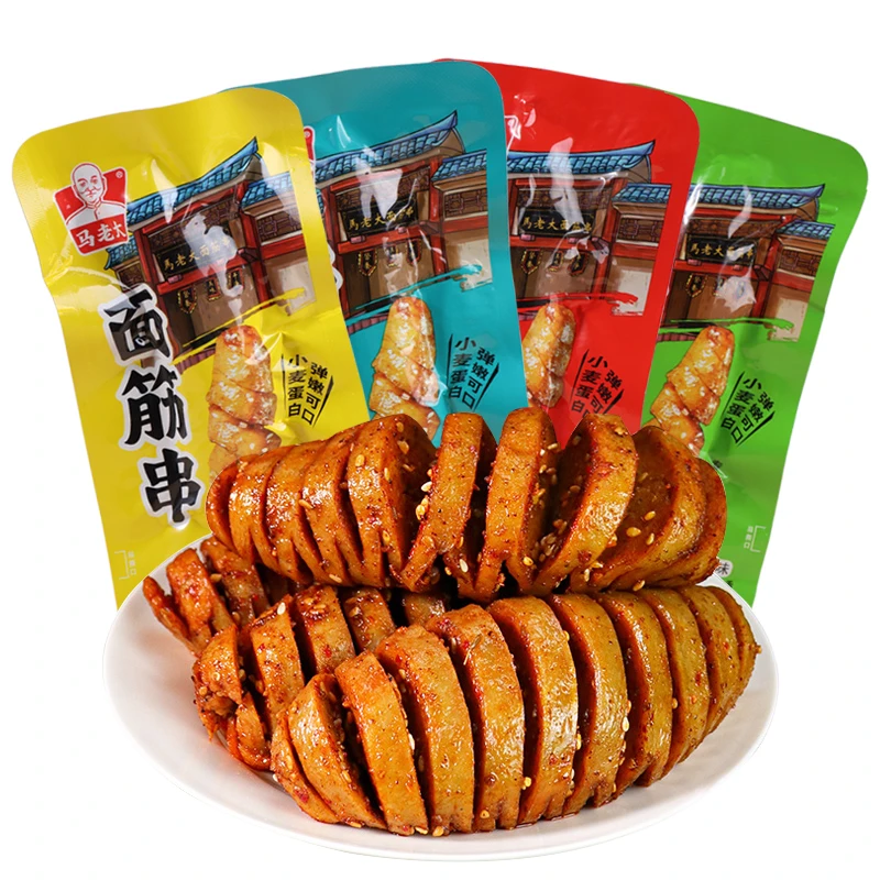 马老大面筋串网红解馋小零食小吃休闲食品大礼包烧烤味面筋卷250g