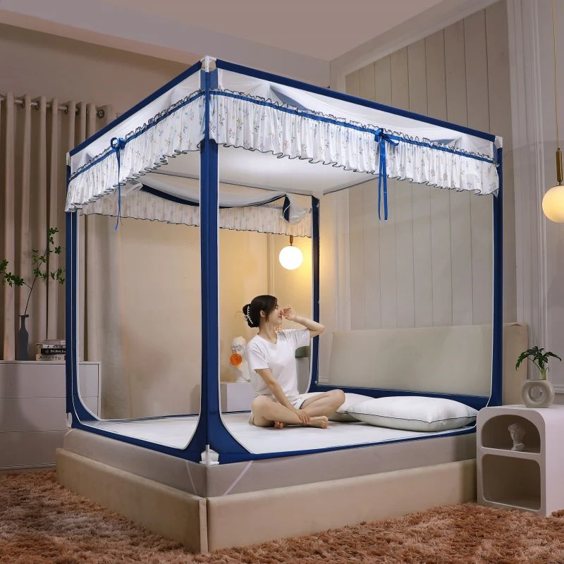 全底婴儿童防摔蚊帐家用卧室2023新款蒙古包免安装蚊帐全罩式通用