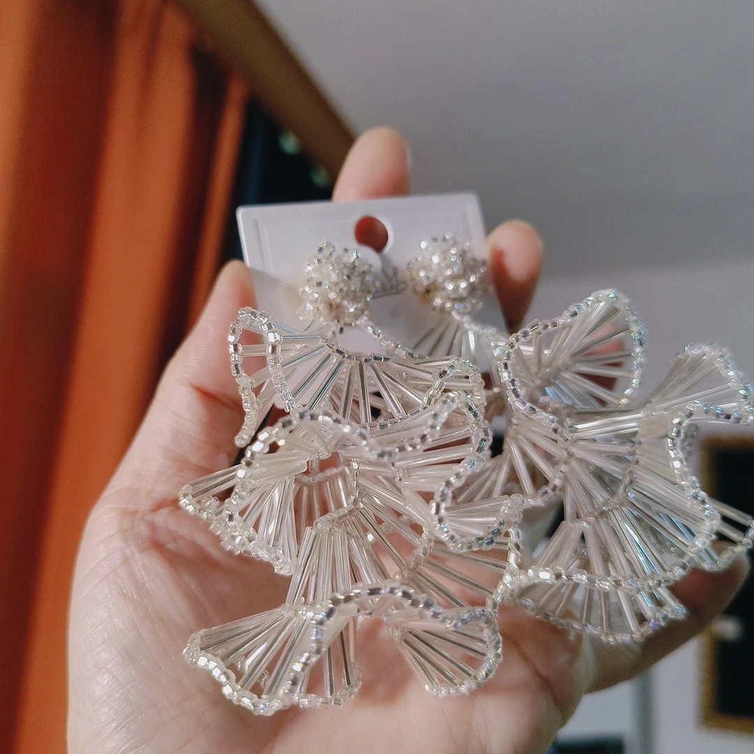 铜合金玻璃耳饰 大海浪串珠耳环