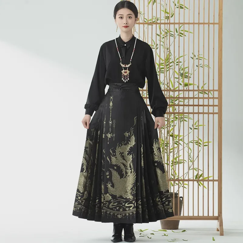 凤鸣新中式马面裙汉元素明制红色敬酒服日常可穿齐腰裙织金缎古风