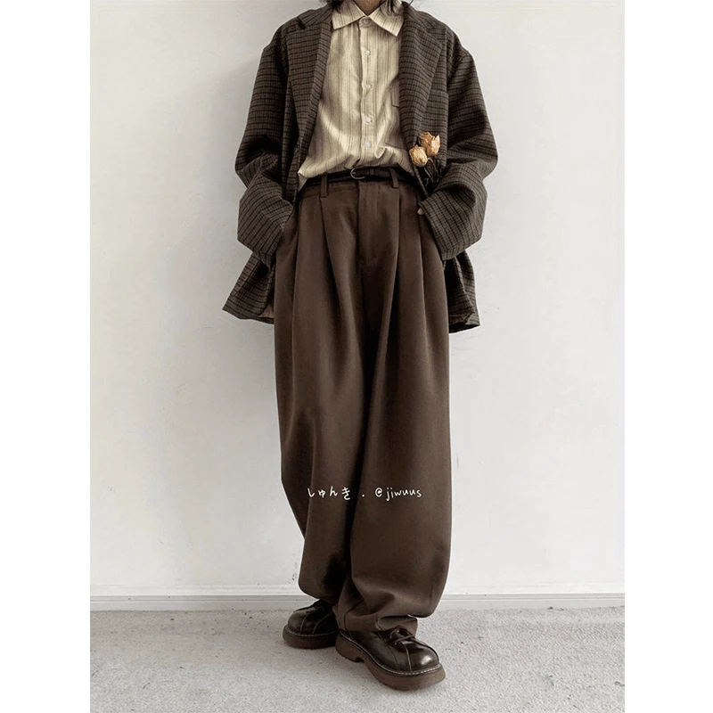 春秋日系复古美拉德直筒咖啡色西裤男女生垂感阔腿宽松休闲长裤子