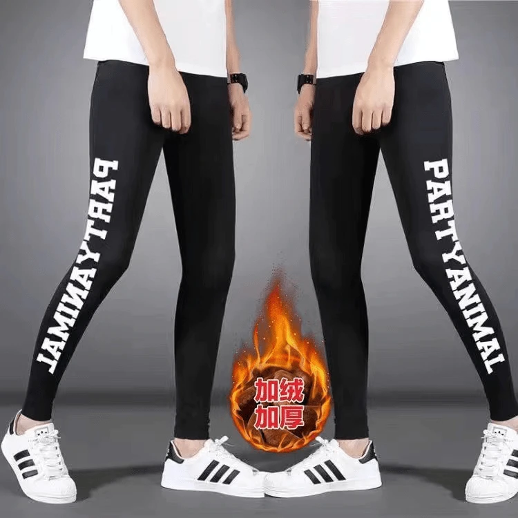 秋冬青少年男士加绒加厚保暖裤男学生紧身弹力打底裤秋裤薄款
