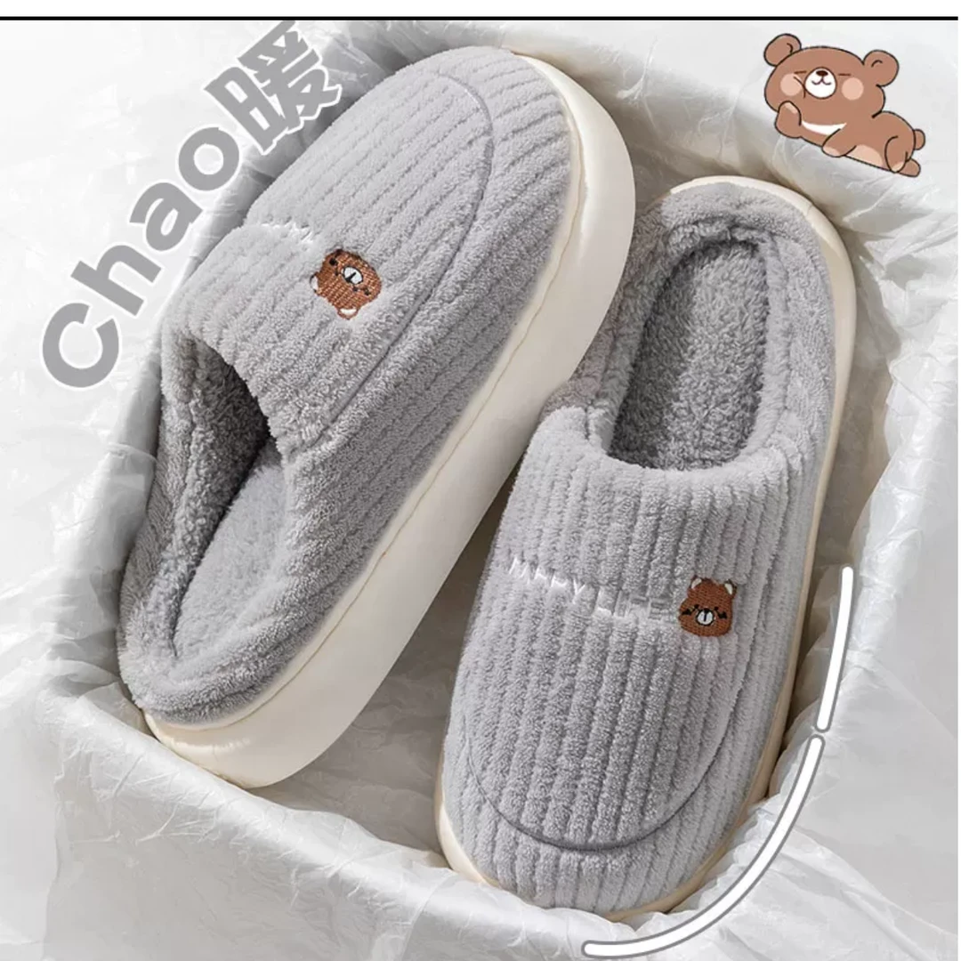 加绒棉拖鞋女士冬天新款家居室内加厚厚底防滑保暖情侣毛毛拖鞋男