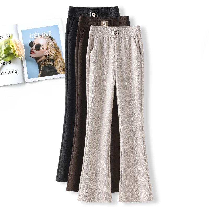 2025人字纹春季微喇裤新款柔软垂顺修身时尚百搭长裤高腰显瘦