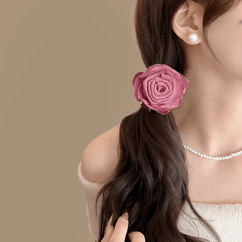 法式复古玫瑰花发圈超仙花朵发绳女扎头发头饰2024新款高颜值头花