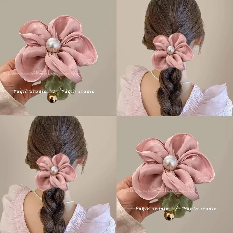【2024新款高端大肠发圈仙气皮筋女扎头气质氛围花朵珍珠发圈】