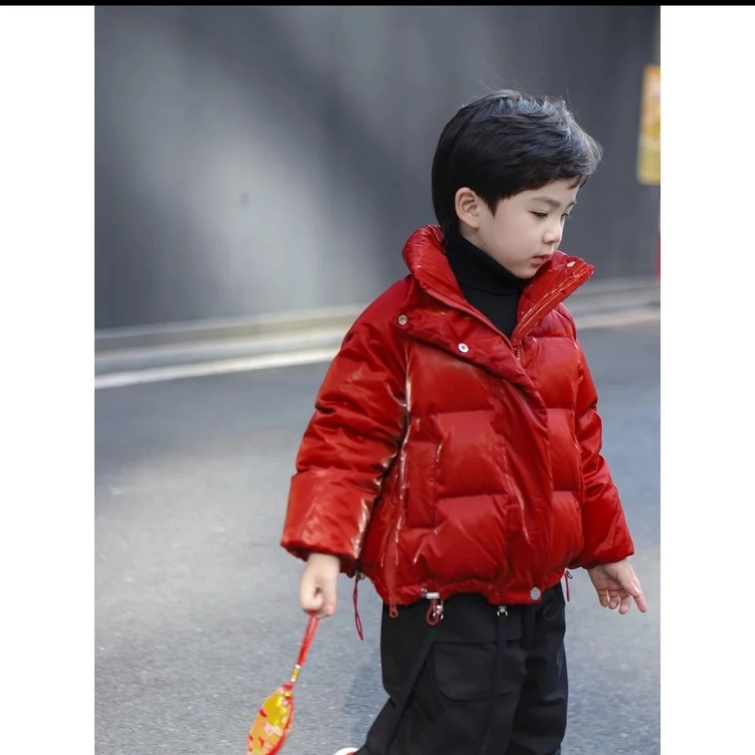 巴拉拉巴男童加厚棉服2023冬款中小童韩版酒红色拜年服短款面包服