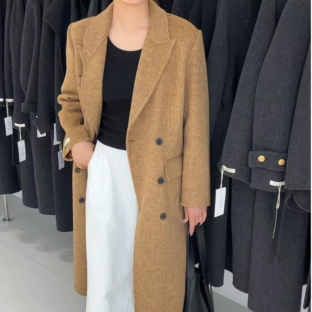 冬季长袖大衣 2025新款气质双排扣枪驳领正肩毛呢外套羊毛大衣