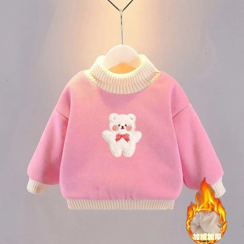 女童卫衣加绒秋冬装2023新款韩版女宝宝加厚保暖可爱上衣打底衫潮