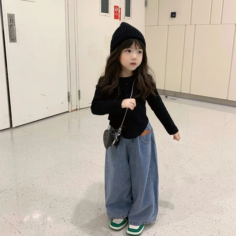 韩版女童长袖冬装女宝宝不规则打底衫时髦宽松百搭圆领修身短款潮