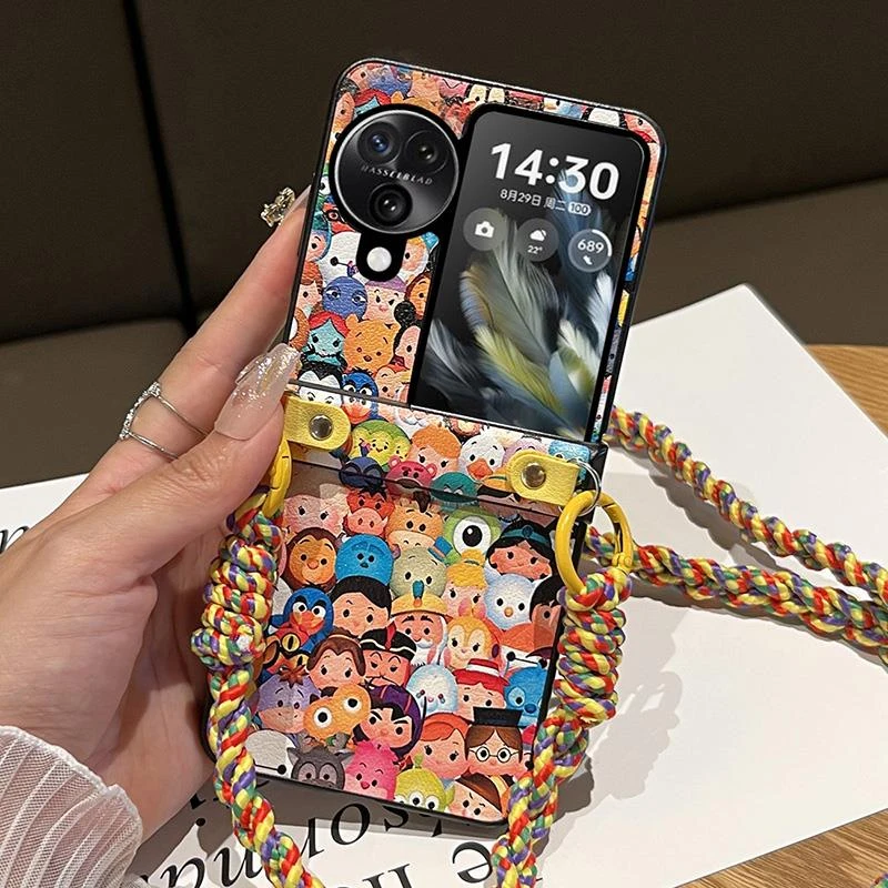 适用OPPOFindN3Flip手机壳折叠屏N2Flip女斜挎卡通彩绘全包保护套