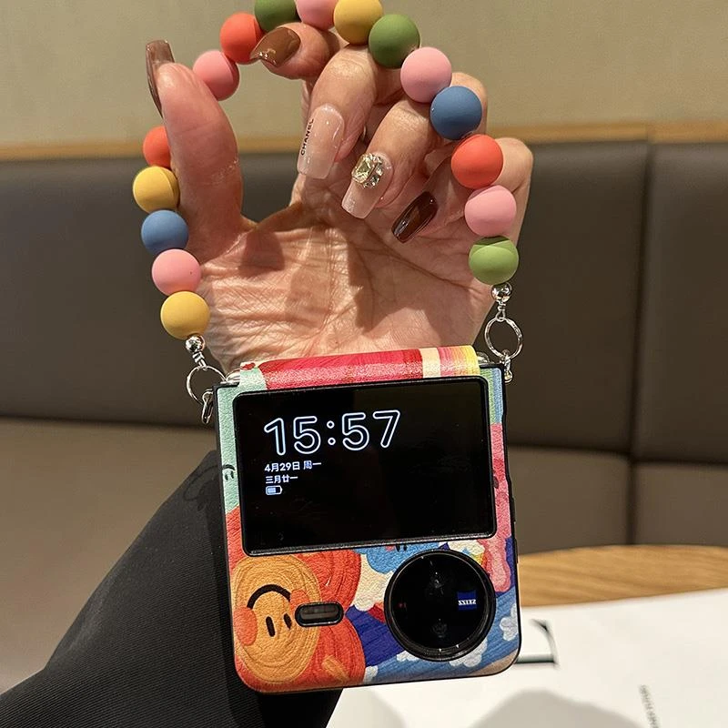 适用vivo xflip手机壳折叠屏新款ins卡通油画彩虹草莓全包保护套