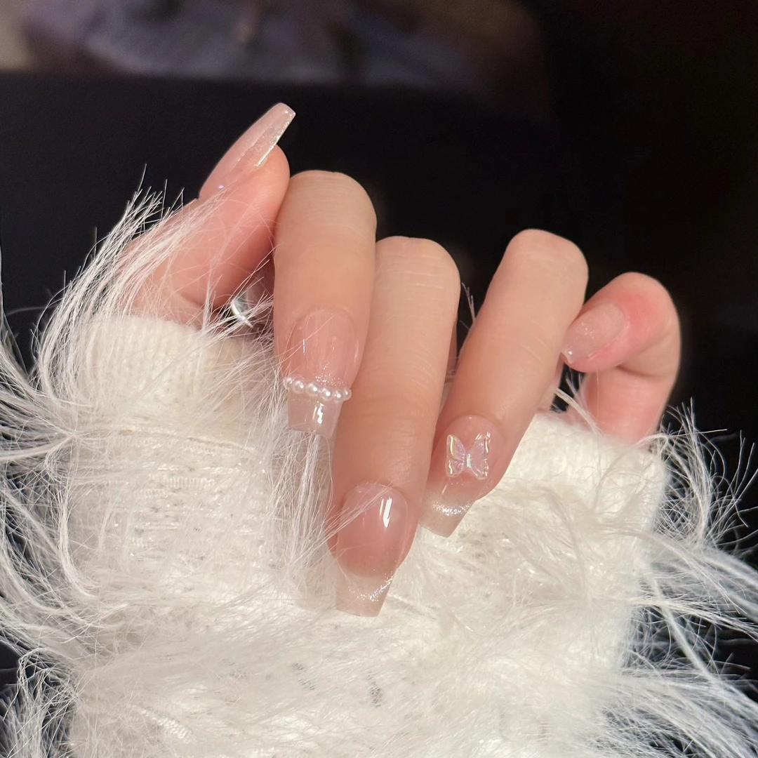 【在逃公主】纯手工穿戴甲新款定制蝴蝶美甲光疗甲猫眼钻纯欲mx-18