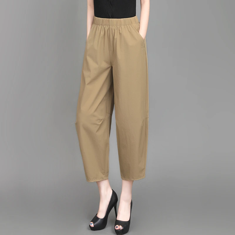 九分速干工装裤女春夏新款高腰宽松冰丝萝卜裤小个子哈伦运动裤