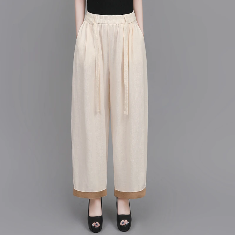 复古麻阔腿裤女春夏季2025新款大码百搭宽松显瘦休闲裤