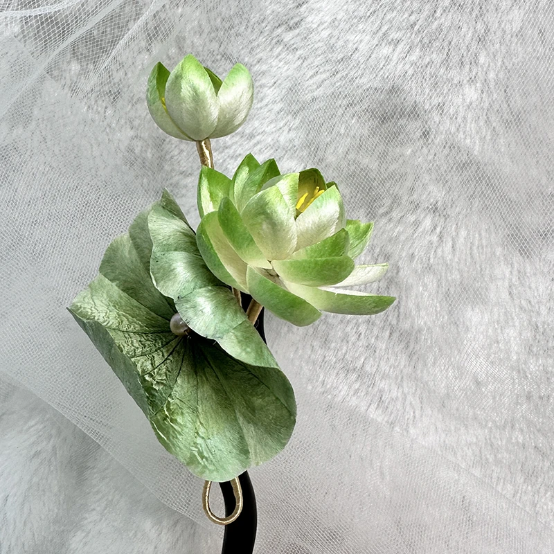 非遗手作绒花国风新中式扁绒荷花发簪发钗古风汉服配饰