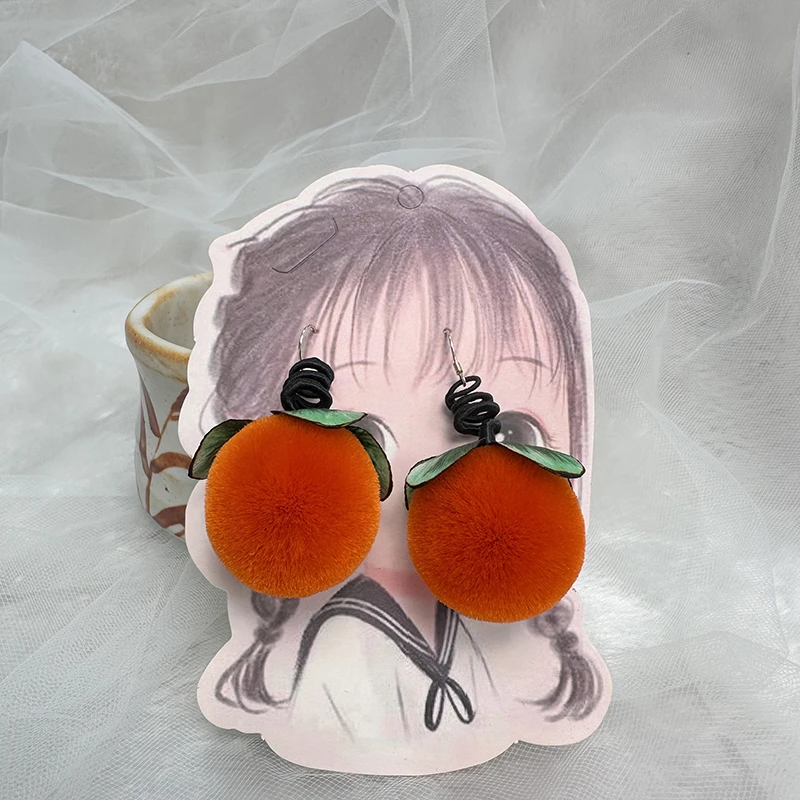 非遗手作绒花国风新中式柿子925银耳钩古风汉服配饰