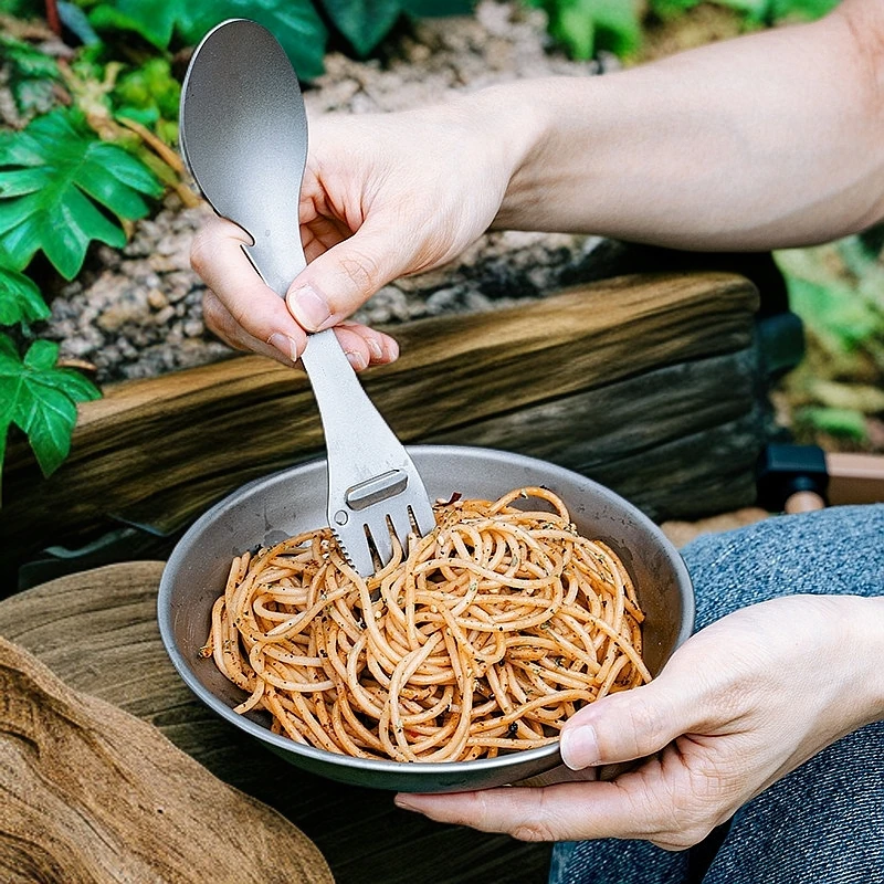 纯钛露营野炊餐具户外叉勺一体多功能勺子五合一轻量化便携钛合金