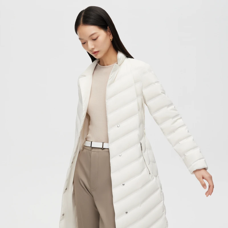 波司登女士轻薄鹅绒服长款2022年新款秋季女式翻领时尚休闲保暖