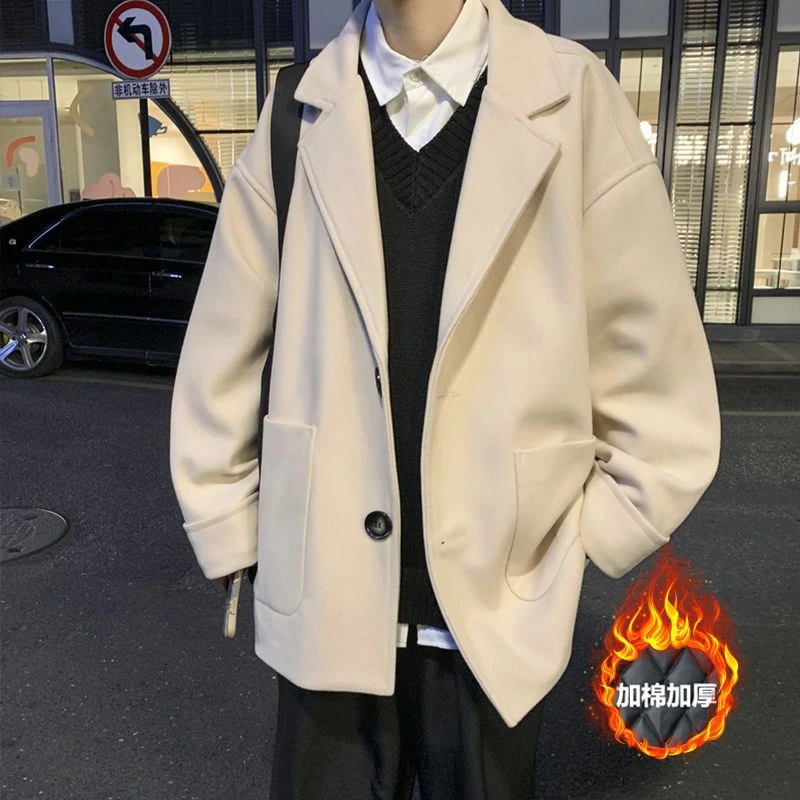 高级感毛呢大衣男2023秋冬季呢子上衣加绒潮流宽松新款风衣外套潮