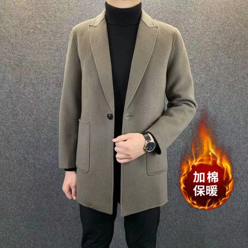 冬季新款简约休闲2023毛呢大衣男士中长款青年商务百搭西装领外套