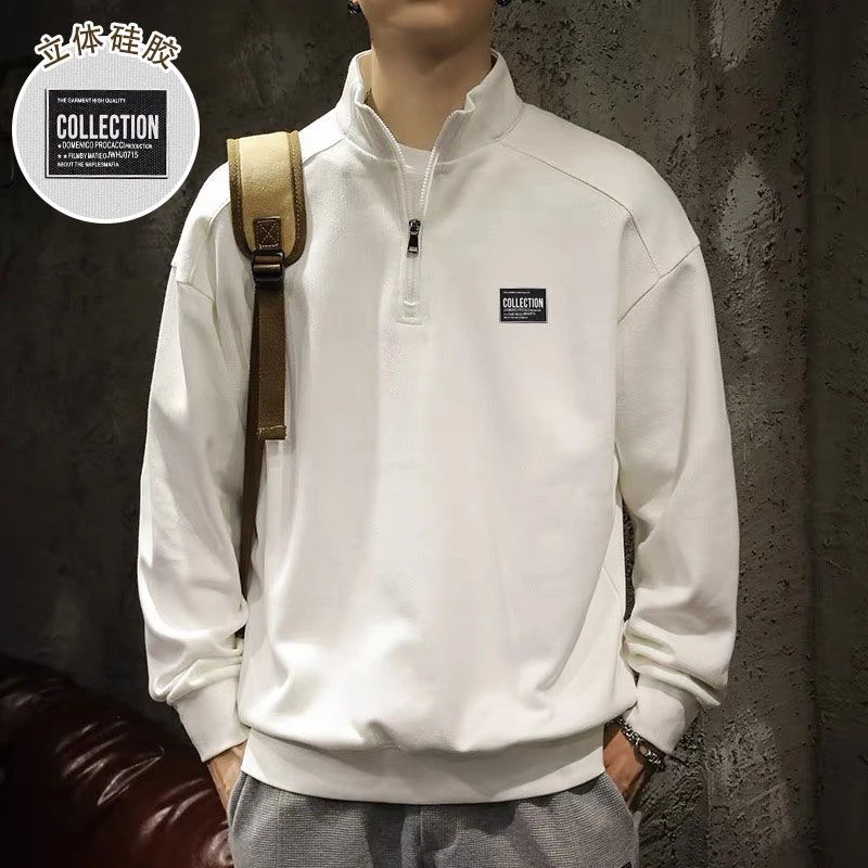 美式运动风半拉链立领卫衣男生宽松大码秋冬加绒加厚重磅潮牌外套
